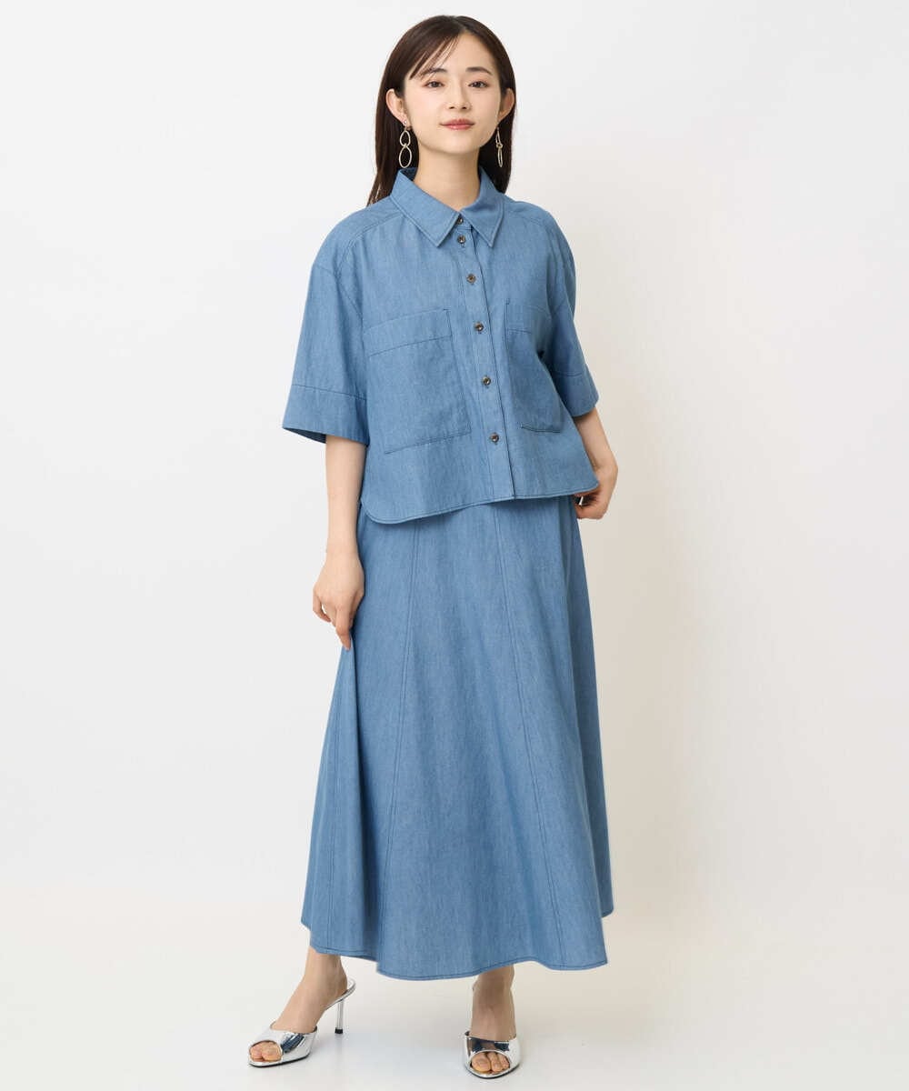 F6BHA07210 MICHEL KLEIN(小さいサイズ)(メゾン ドゥ サンク) [小さいサイズ]ライトオンスデニムシャツ(セットアップ対応) ライトブルー