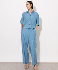 F6BHA07210 MICHEL KLEIN(小さいサイズ)(メゾン ドゥ サンク) [小さいサイズ]ライトオンスデニムシャツ(セットアップ対応) ライトブルー