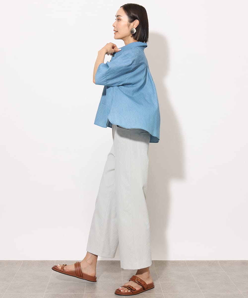 F6BHA07210 MICHEL KLEIN(小さいサイズ)(メゾン ドゥ サンク) [小さいサイズ]ライトオンスデニムシャツ(セットアップ対応) ライトブルー