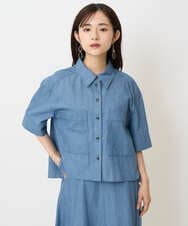 F6BHA07210 MICHEL KLEIN(小さいサイズ)(メゾン ドゥ サンク) [小さいサイズ]ライトオンスデニムシャツ(セットアップ対応) ライトブルー