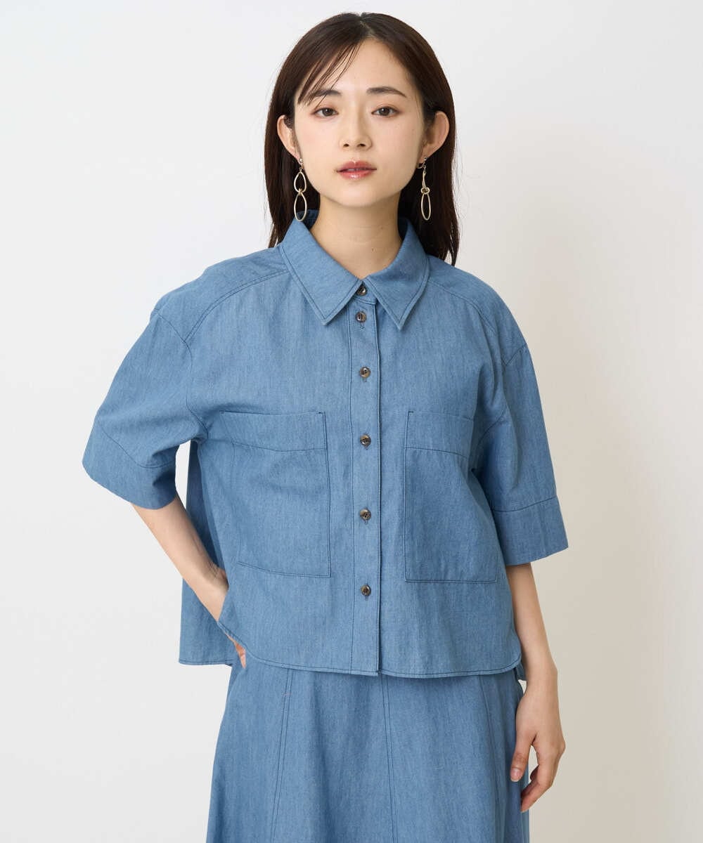 F6BHA07210 MICHEL KLEIN(小さいサイズ)(メゾン ドゥ サンク) [小さいサイズ]ライトオンスデニムシャツ(セットアップ対応) ライトブルー