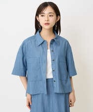 F6BHA07210 MICHEL KLEIN(小さいサイズ)(メゾン ドゥ サンク) [小さいサイズ]ライトオンスデニムシャツ(セットアップ対応) ライトブルー