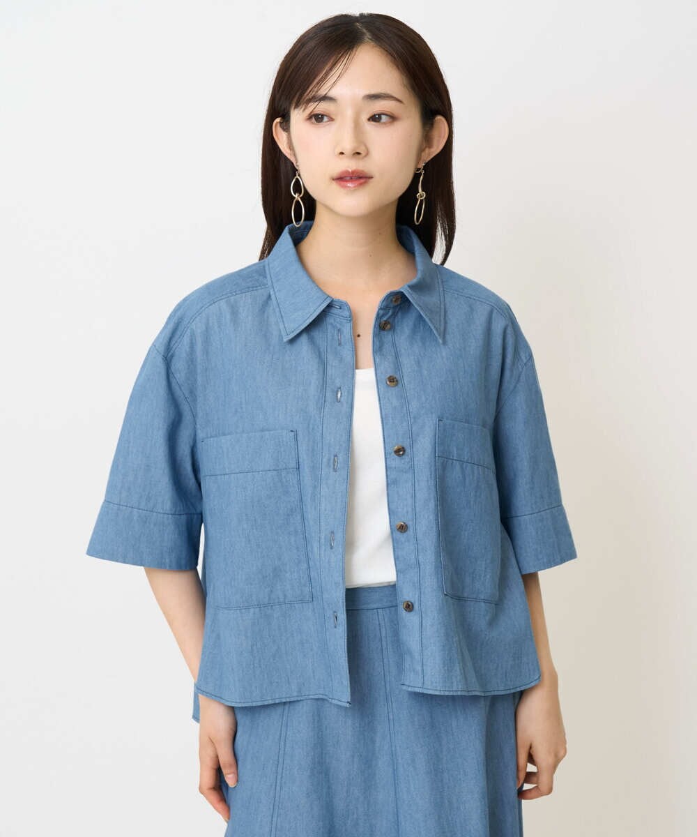 F6BHA07210 MICHEL KLEIN(小さいサイズ)(メゾン ドゥ サンク) [小さいサイズ]ライトオンスデニムシャツ(セットアップ対応) ライトブルー