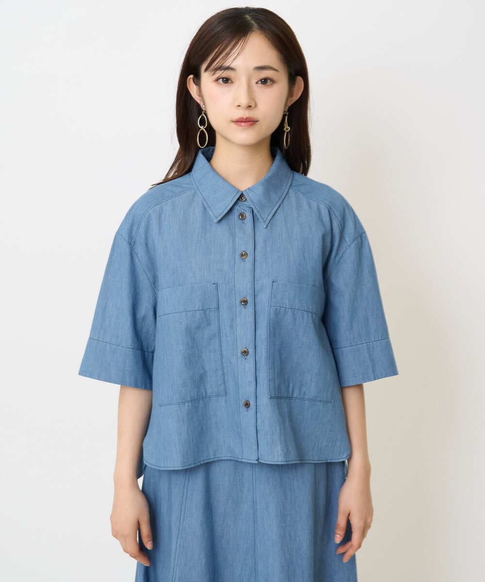 F6BHA07210 MICHEL KLEIN(小さいサイズ)(メゾン ドゥ サンク) [小さいサイズ]ライトオンスデニムシャツ(セットアップ対応) ライトブルー
