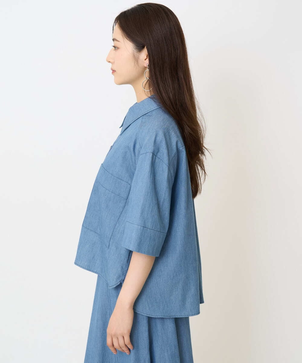 F6BHA07210 MICHEL KLEIN(小さいサイズ)(メゾン ドゥ サンク) [小さいサイズ]ライトオンスデニムシャツ(セットアップ対応) ライトブルー