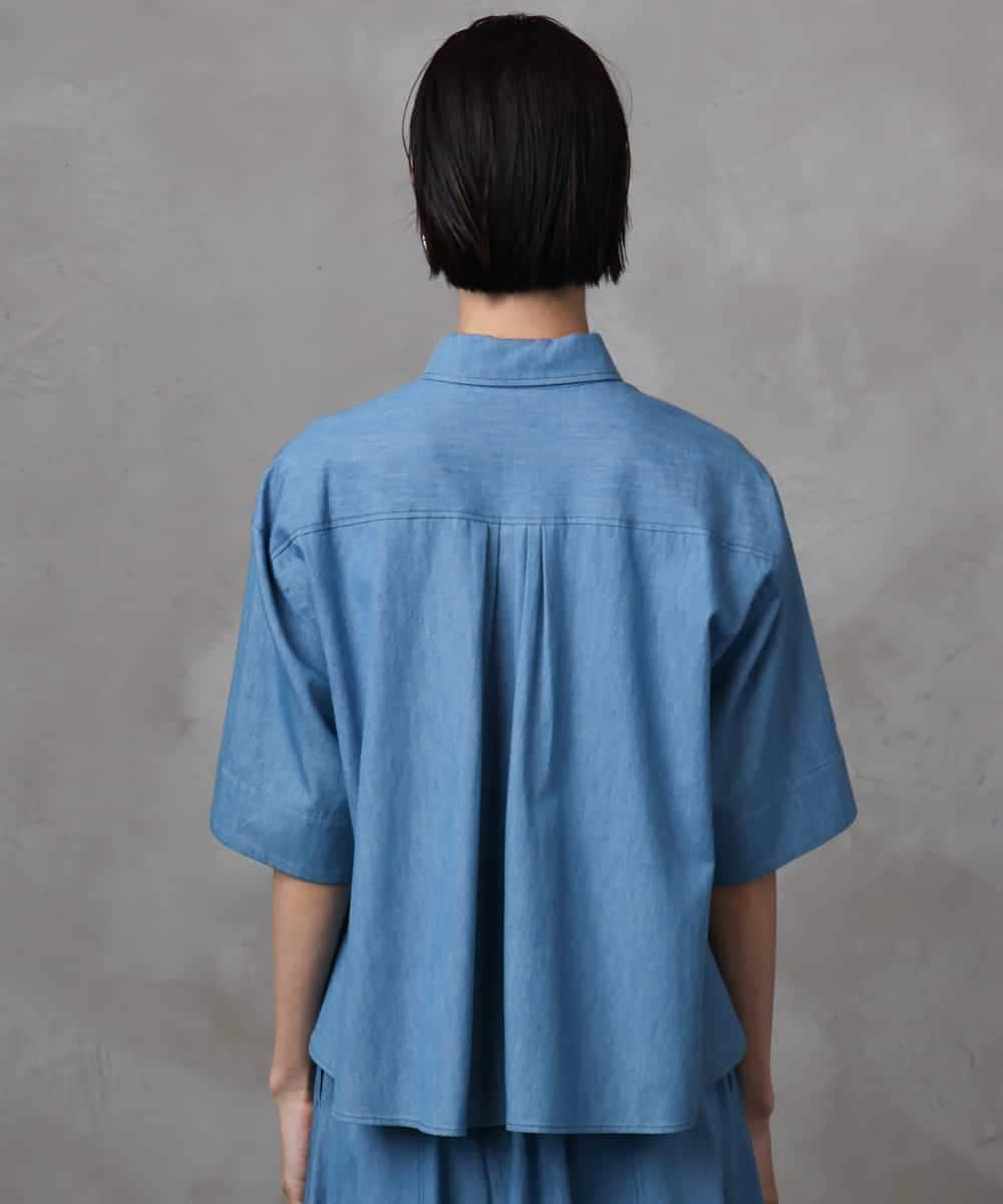 F6BHA07210 MICHEL KLEIN(小さいサイズ)(メゾン ドゥ サンク) [小さいサイズ]ライトオンスデニムシャツ(セットアップ対応) ライトブルー