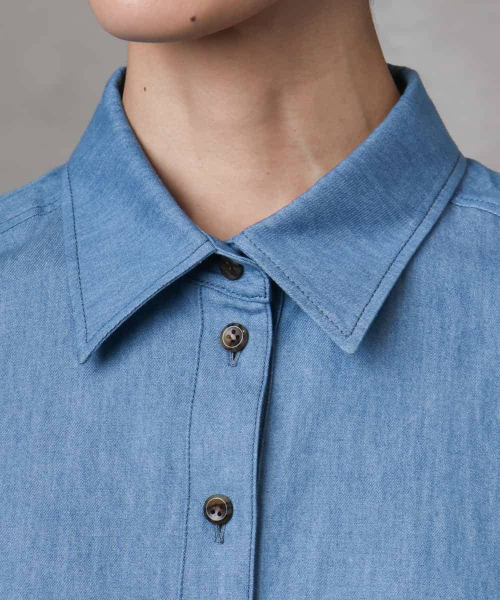 F6BHA07210 MICHEL KLEIN(小さいサイズ)(メゾン ドゥ サンク) [小さいサイズ]ライトオンスデニムシャツ(セットアップ対応) ライトブルー
