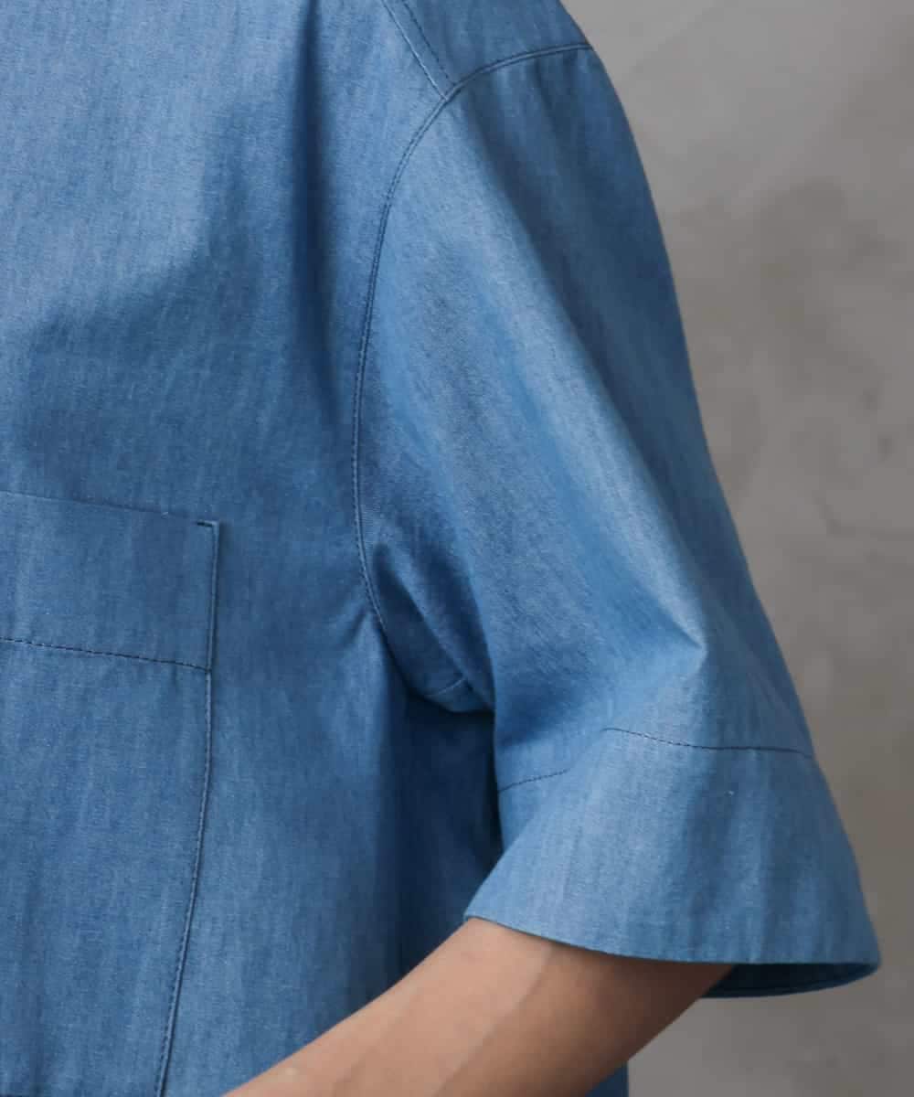 F6BHA07210 MICHEL KLEIN(小さいサイズ)(メゾン ドゥ サンク) [小さいサイズ]ライトオンスデニムシャツ(セットアップ対応) ライトブルー