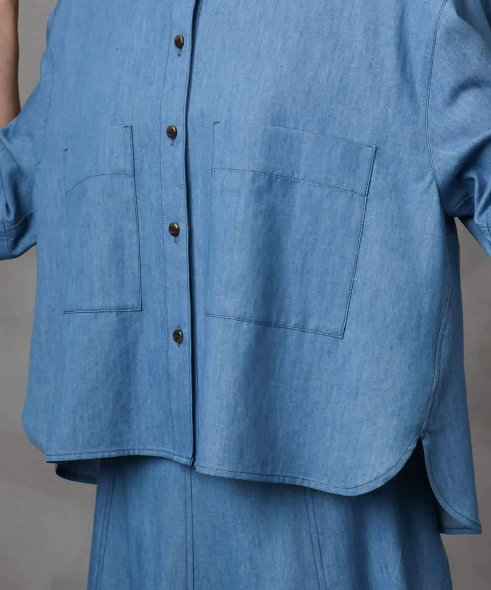 F6BHA07210 MICHEL KLEIN(小さいサイズ)(メゾン ドゥ サンク) [小さいサイズ]ライトオンスデニムシャツ(セットアップ対応) ライトブルー