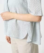 F6BHA18230 MICHEL KLEIN(小さいサイズ)(メゾン ドゥ サンク) [小さいサイズ]エンブロイダリーレースブラウス(セットアップ対応) ライトブルー