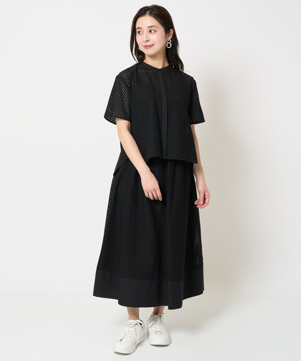 F6BHA18230 MICHEL KLEIN(小さいサイズ)(メゾン ドゥ サンク) [小さいサイズ]エンブロイダリーレースブラウス(セットアップ対応) ライトブルー