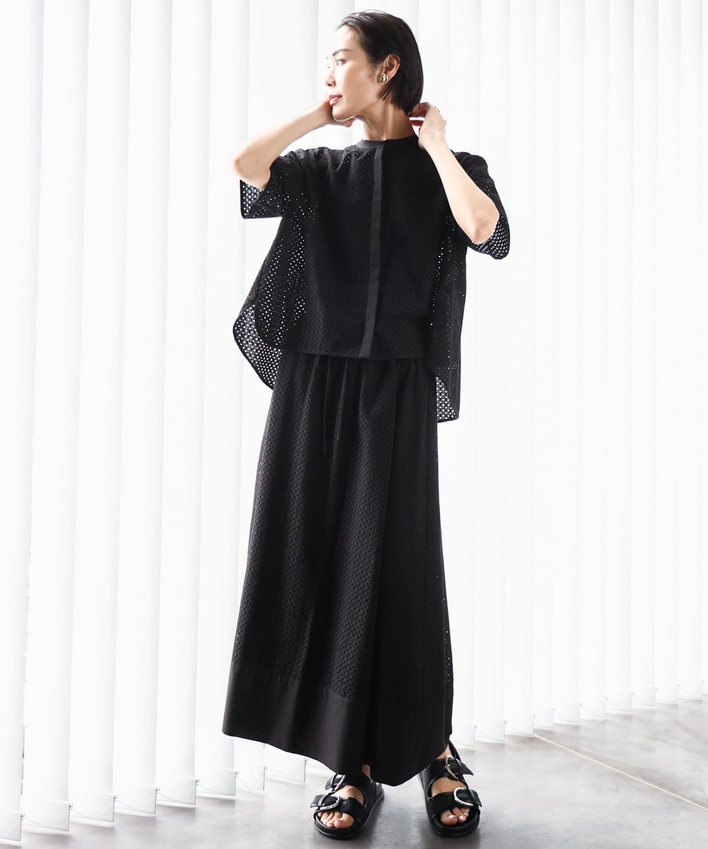 F6BHA18230 MICHEL KLEIN(小さいサイズ)(メゾン ドゥ サンク) [小さいサイズ]エンブロイダリーレースブラウス(セットアップ対応) ライトブルー