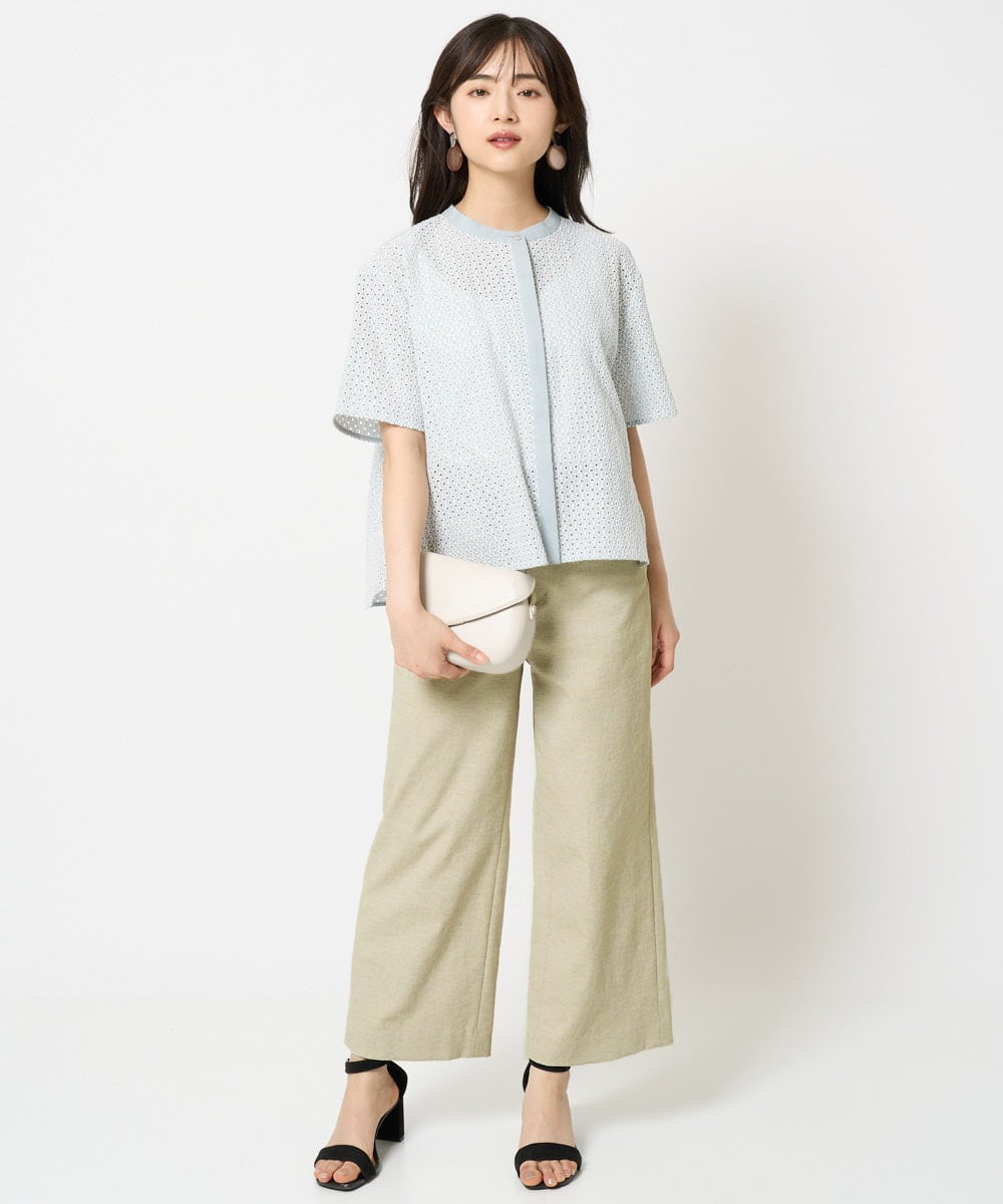 F6BHA18230 MICHEL KLEIN(小さいサイズ)(メゾン ドゥ サンク) [小さいサイズ]エンブロイダリーレースブラウス(セットアップ対応) ライトブルー