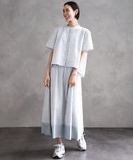 F6BHA18230 MICHEL KLEIN(小さいサイズ)(メゾン ドゥ サンク) [小さいサイズ]エンブロイダリーレースブラウス(セットアップ対応) ライトブルー