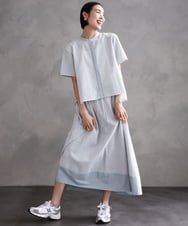 F6BHA18230 MICHEL KLEIN(小さいサイズ)(メゾン ドゥ サンク) [小さいサイズ]エンブロイダリーレースブラウス(セットアップ対応) ライトブルー
