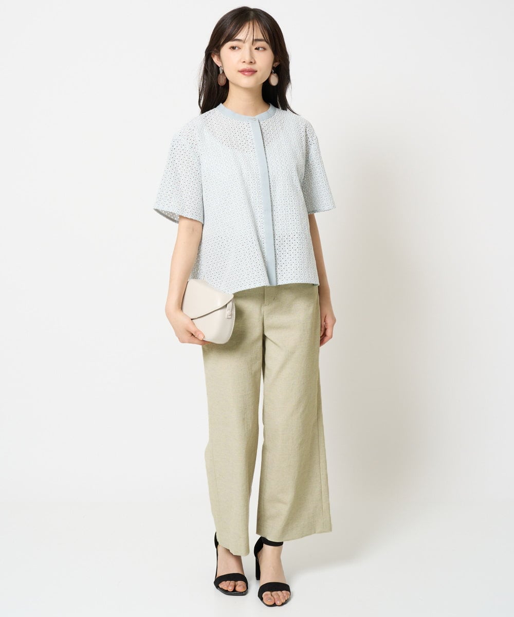 F6BHA18230 MICHEL KLEIN(小さいサイズ)(メゾン ドゥ サンク) [小さいサイズ]エンブロイダリーレースブラウス(セットアップ対応) ライトブルー