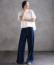 F6BHA18230 MICHEL KLEIN(小さいサイズ)(メゾン ドゥ サンク) [小さいサイズ]エンブロイダリーレースブラウス(セットアップ対応) ライトブルー