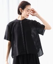 F6BHA18230 MICHEL KLEIN(小さいサイズ)(メゾン ドゥ サンク) [小さいサイズ]エンブロイダリーレースブラウス(セットアップ対応) ライトブルー