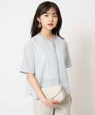 F6BHA18230 MICHEL KLEIN(小さいサイズ)(メゾン ドゥ サンク) [小さいサイズ]エンブロイダリーレースブラウス(セットアップ対応) ライトブルー