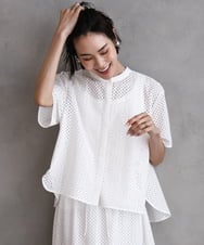 F6BHA18230 MICHEL KLEIN(小さいサイズ)(メゾン ドゥ サンク) [小さいサイズ]エンブロイダリーレースブラウス(セットアップ対応) ホワイト