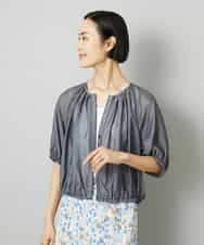 F6BHD05240 MICHEL KLEIN(小さいサイズ)(メゾン ドゥ サンク) [小さいサイズ][セットアップ対応]デニムライク ギャザーブラウス ネイビー