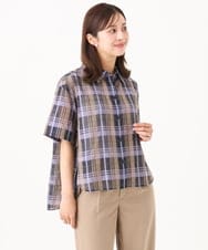 F6BHD06240 MICHEL KLEIN(小さいサイズ)(メゾン ドゥ サンク) [小さいサイズ]シアーチェックシャツ パープル