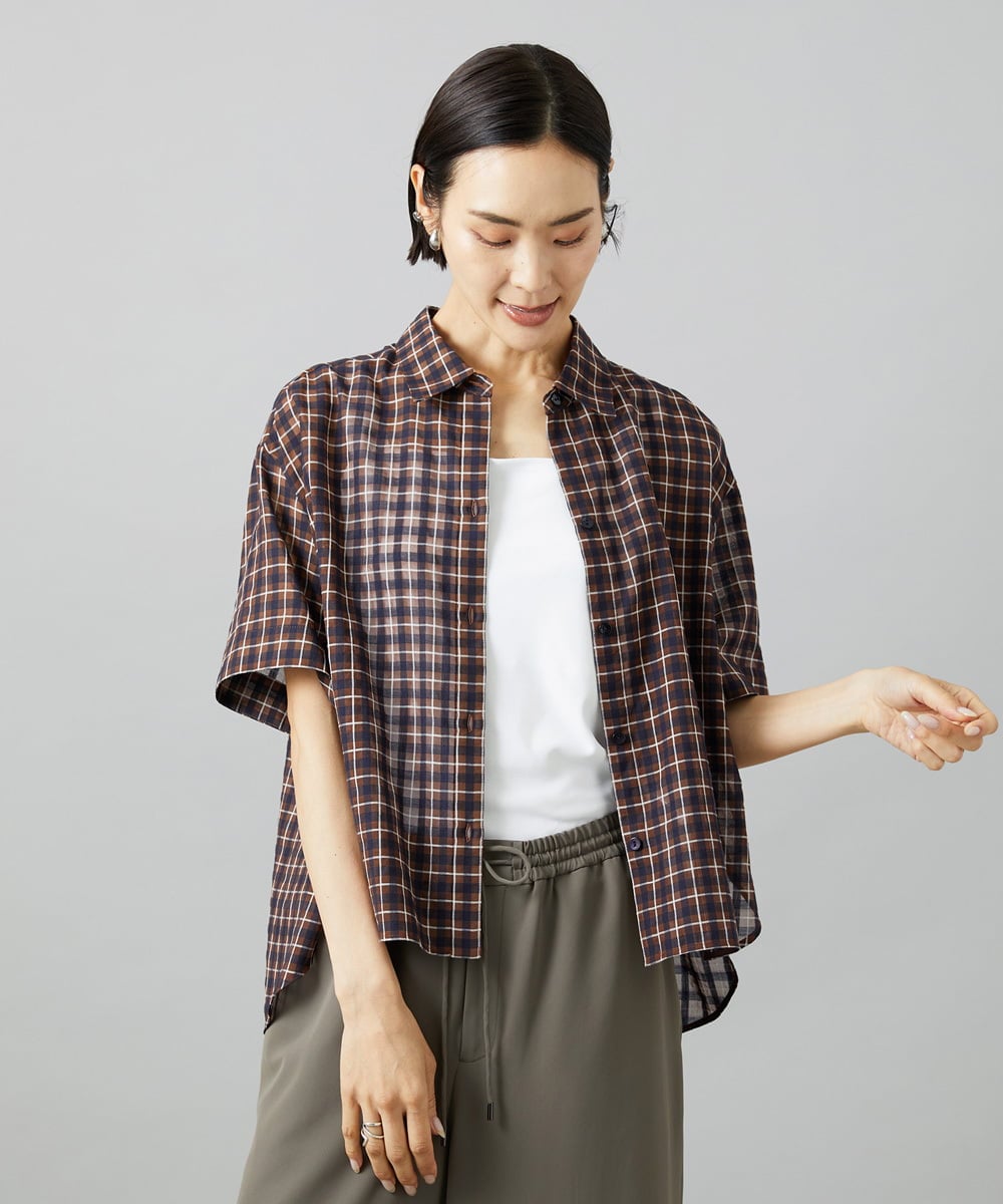 F6BHD06240 MICHEL KLEIN(小さいサイズ)(メゾン ドゥ サンク) [小さいサイズ]シアーチェックシャツ パープル