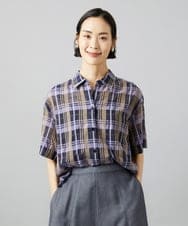 F6BHD06240 MICHEL KLEIN(小さいサイズ)(メゾン ドゥ サンク) [小さいサイズ]シアーチェックシャツ パープル