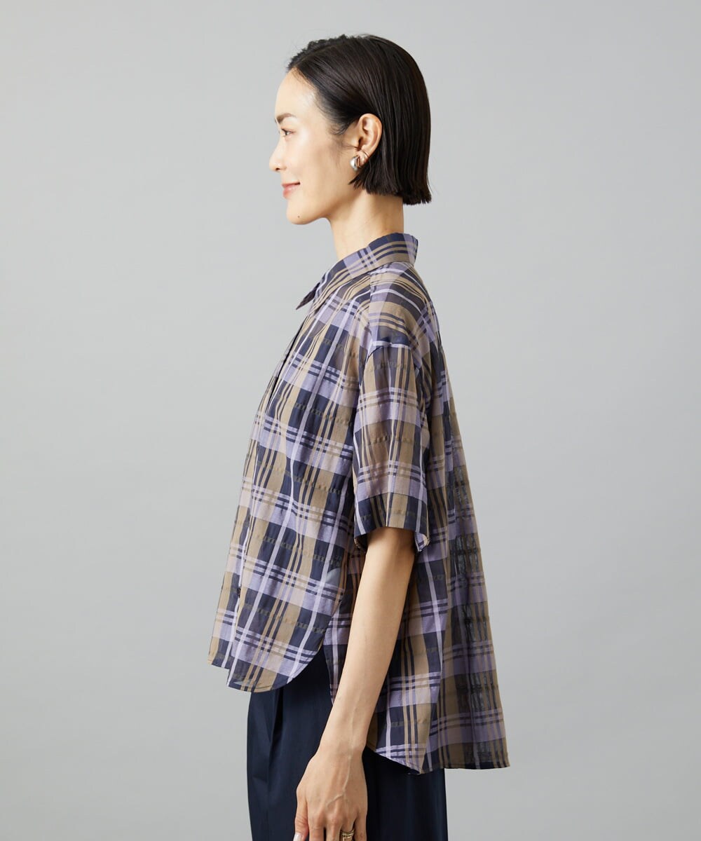 F6BHD06240 MICHEL KLEIN(小さいサイズ)(メゾン ドゥ サンク) [小さいサイズ]シアーチェックシャツ パープル