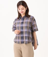 F6BHD06240 MICHEL KLEIN(小さいサイズ)(メゾン ドゥ サンク) [小さいサイズ]シアーチェックシャツ パープル