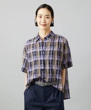 F6BHD06240 MICHEL KLEIN(小さいサイズ)(メゾン ドゥ サンク) [小さいサイズ]シアーチェックシャツ パープル