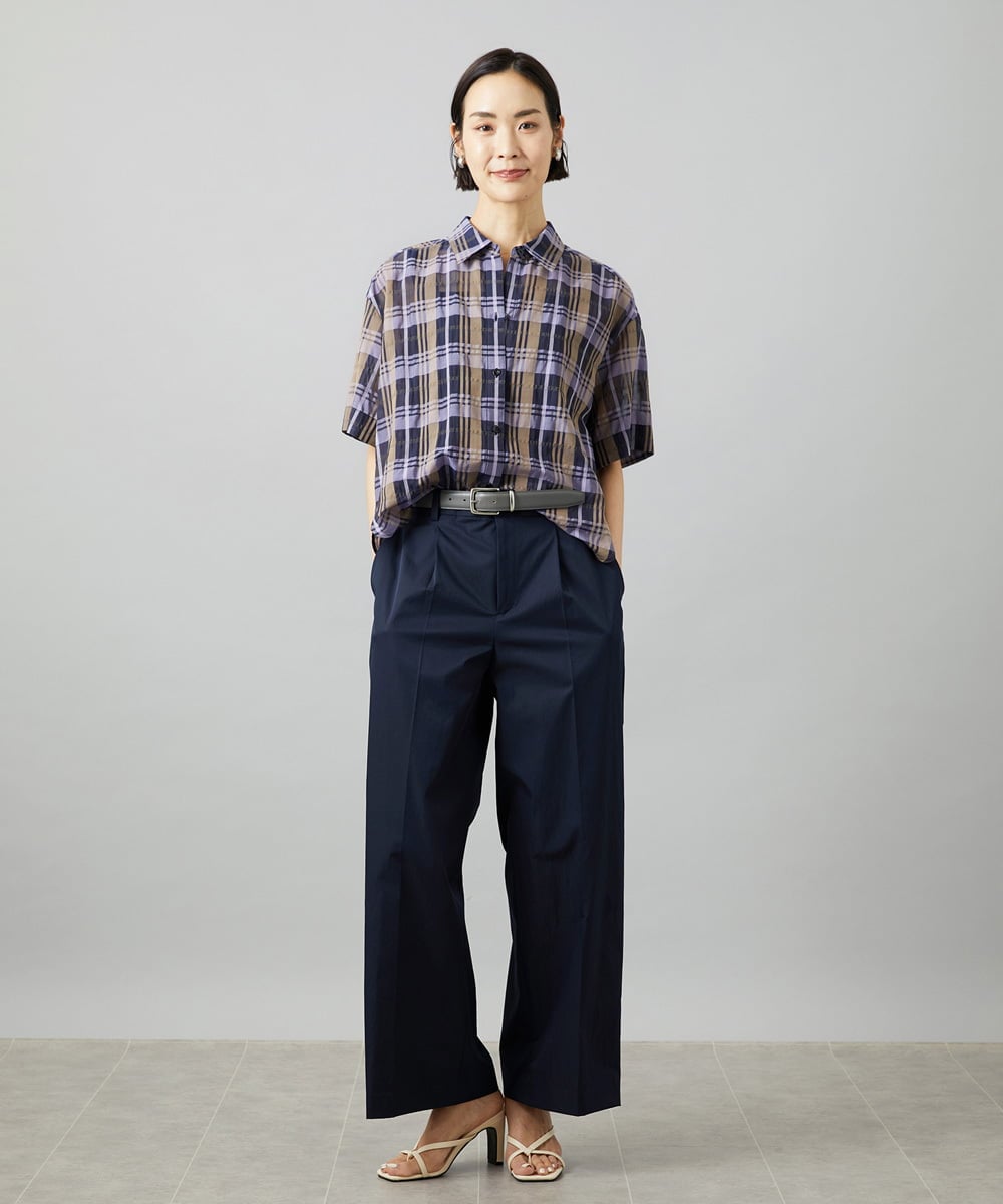 F6BHD06240 MICHEL KLEIN(小さいサイズ)(メゾン ドゥ サンク) [小さいサイズ]シアーチェックシャツ パープル