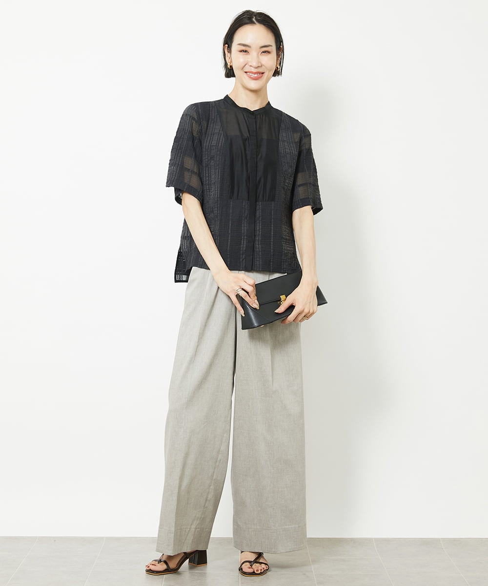 F6BHV51190 MICHEL KLEIN(小さいサイズ)(メゾン ドゥ サンク) [小さいサイズ]チェックジャカードレースブラウス(セットアップ対応) アイボリー(90)