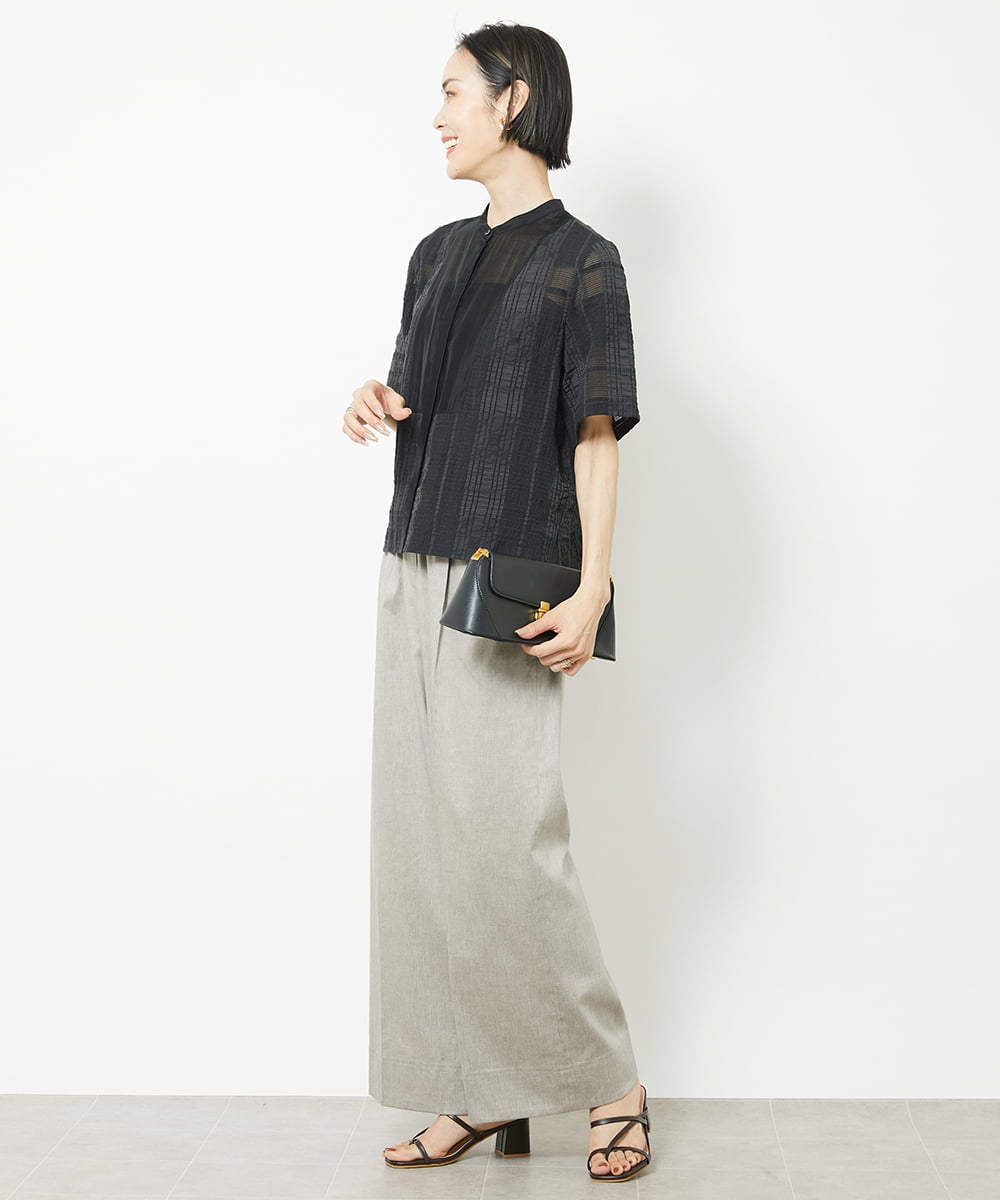 F6BHV51190 MICHEL KLEIN(小さいサイズ)(メゾン ドゥ サンク) [小さいサイズ]チェックジャカードレースブラウス(セットアップ対応) アイボリー(90)