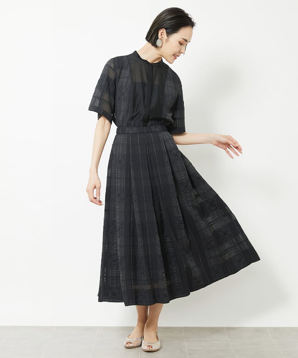 F6BHV51190 MICHEL KLEIN(小さいサイズ)(メゾン ドゥ サンク) [小さいサイズ]チェックジャカードレースブラウス(セットアップ対応) アイボリー(90)