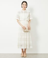 F6BHV51190 MICHEL KLEIN(小さいサイズ)(メゾン ドゥ サンク) [小さいサイズ]チェックジャカードレースブラウス(セットアップ対応) アイボリー(90)