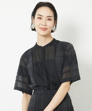 F6BHV51190 MICHEL KLEIN(小さいサイズ)(メゾン ドゥ サンク) [小さいサイズ]チェックジャカードレースブラウス(セットアップ対応) アイボリー(90)