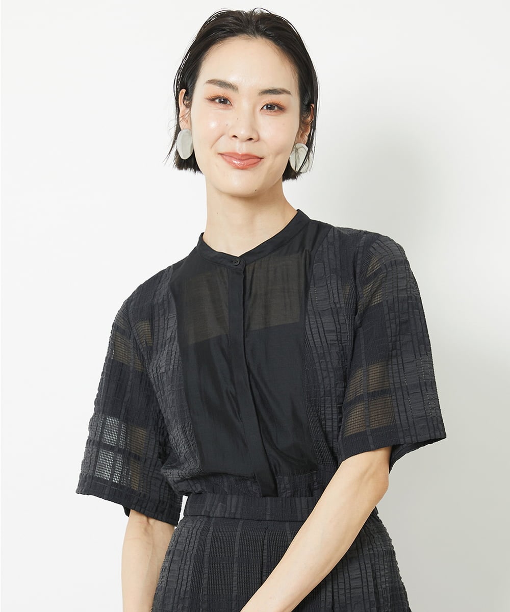 F6BHV51190 MICHEL KLEIN(小さいサイズ)(メゾン ドゥ サンク) [小さいサイズ]チェックジャカードレースブラウス(セットアップ対応) アイボリー(90)