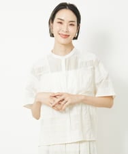 F6BHV51190 MICHEL KLEIN(小さいサイズ)(メゾン ドゥ サンク) [小さいサイズ]チェックジャカードレースブラウス(セットアップ対応) アイボリー(90)