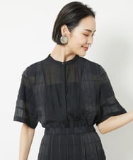F6BHV51190 MICHEL KLEIN(小さいサイズ)(メゾン ドゥ サンク) [小さいサイズ]チェックジャカードレースブラウス(セットアップ対応) アイボリー(90)