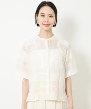 F6BHV51190 MICHEL KLEIN(小さいサイズ)(メゾン ドゥ サンク) [小さいサイズ]チェックジャカードレースブラウス(セットアップ対応) アイボリー(90)