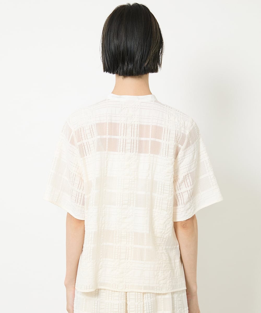 F6BHV51190 MICHEL KLEIN(小さいサイズ)(メゾン ドゥ サンク) [小さいサイズ]チェックジャカードレースブラウス(セットアップ対応) アイボリー(90)