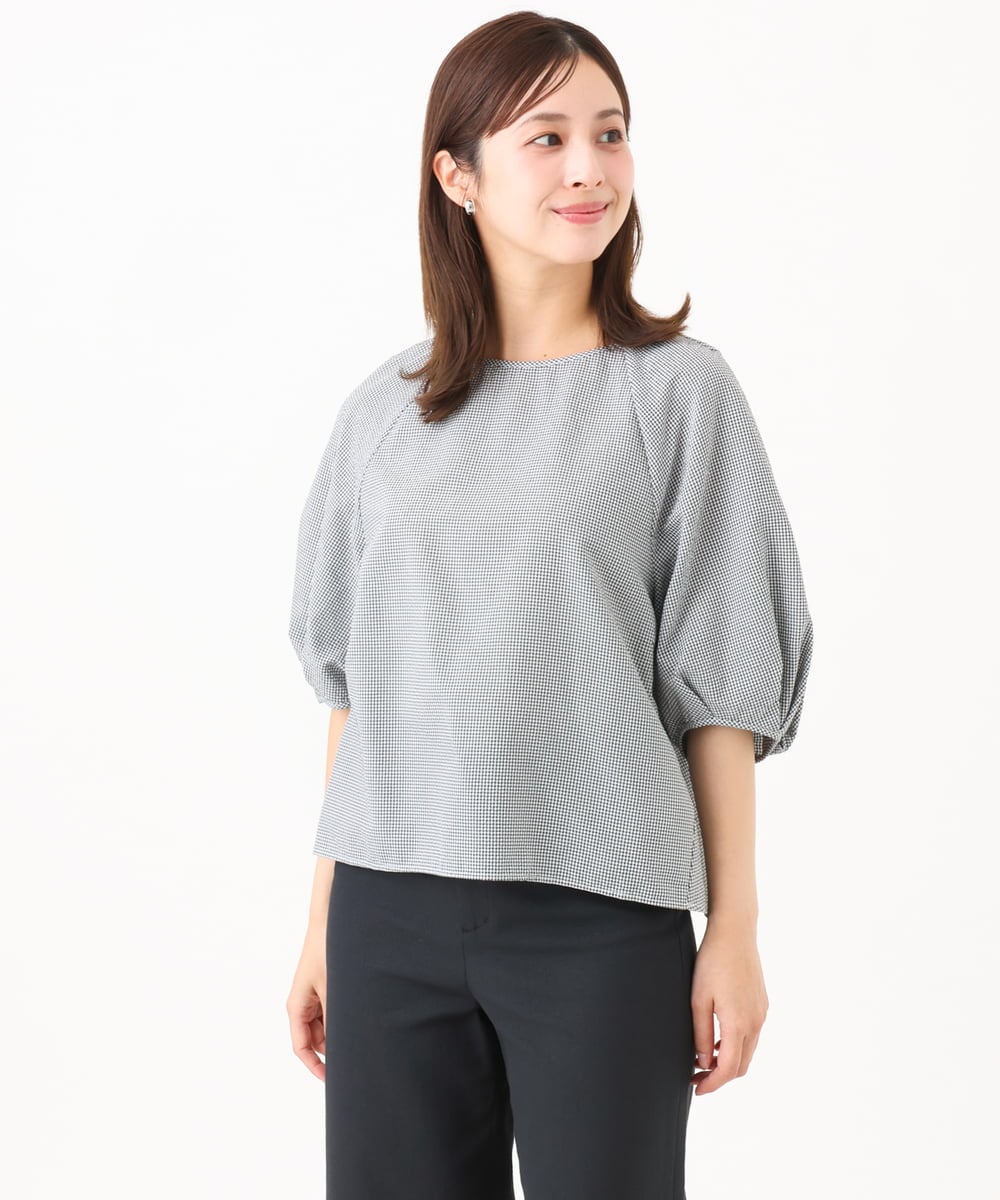 F6BID09230 MICHEL KLEIN(小さいサイズ)(メゾン ドゥ サンク) [小さいサイズ]パフスリーブブラウス ライトグレー