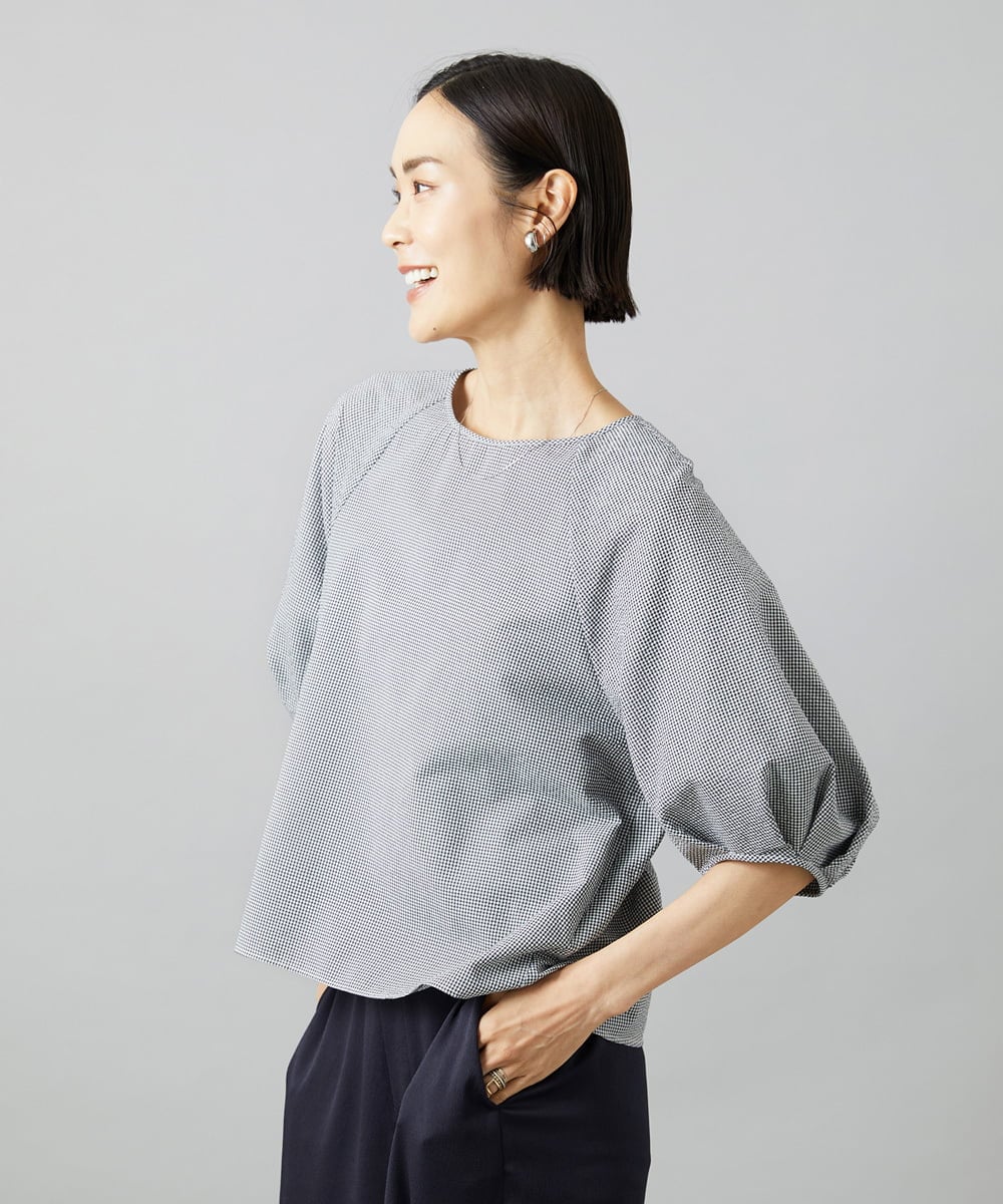 F6BID09230 MICHEL KLEIN(小さいサイズ)(メゾン ドゥ サンク) [小さいサイズ]パフスリーブブラウス ライトグレー