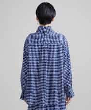 F6BJS16250 MICHEL KLEIN(小さいサイズ)(メゾン ドゥ サンク) [小さいサイズ]Perfumeプリントスタンドカラーブラウス（オリジナルプリント/セットアップ対応） ブルー系(55)
