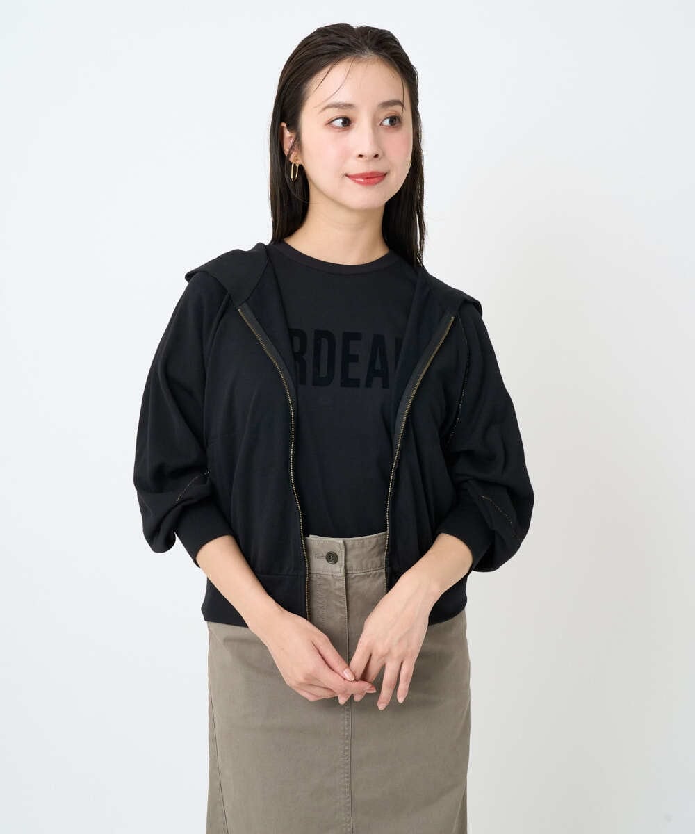 F6CAD04270 MICHEL KLEIN(小さいサイズ)(メゾン ドゥ サンク) [小さいサイズ]シアー裏毛アクセントラメパーカー ブラック