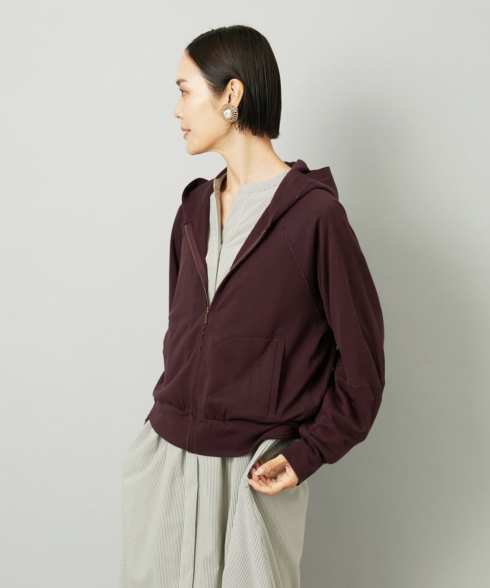 F6CAD04270 MICHEL KLEIN(小さいサイズ)(メゾン ドゥ サンク) [小さいサイズ]シアー裏毛アクセントラメパーカー ブラック
