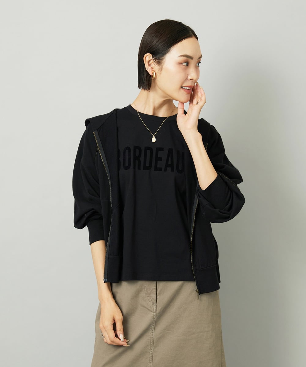 F6CAD04270 MICHEL KLEIN(小さいサイズ)(メゾン ドゥ サンク) [小さいサイズ]シアー裏毛アクセントラメパーカー ブラック
