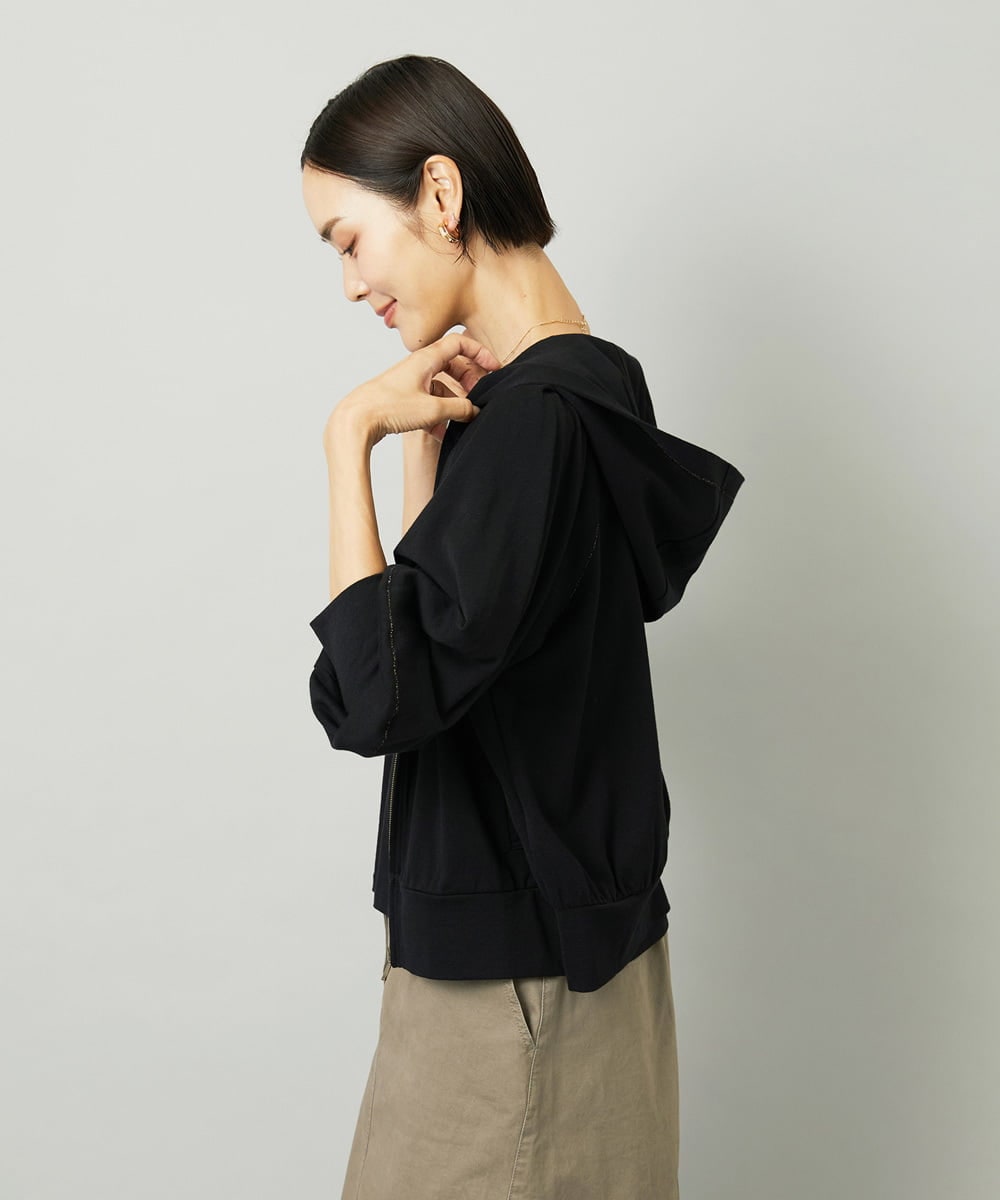 F6CAD04270 MICHEL KLEIN(小さいサイズ)(メゾン ドゥ サンク) [小さいサイズ]シアー裏毛アクセントラメパーカー ブラック