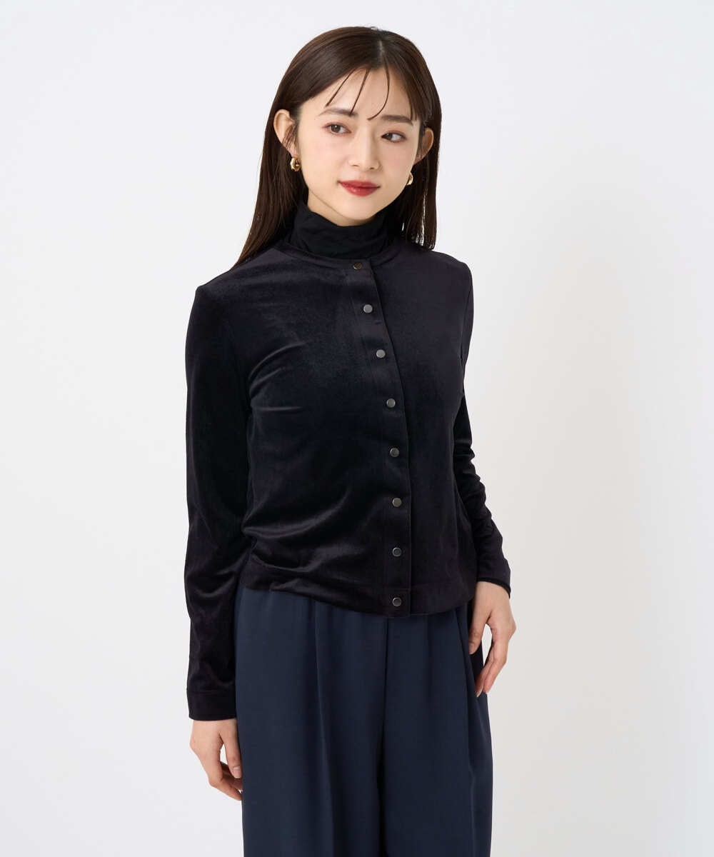 F6CAD16200 MICHEL KLEIN(小さいサイズ)(メゾン ドゥ サンク) [小さいサイズ]シアーベロアクルーネックカーディガン ダークグレー